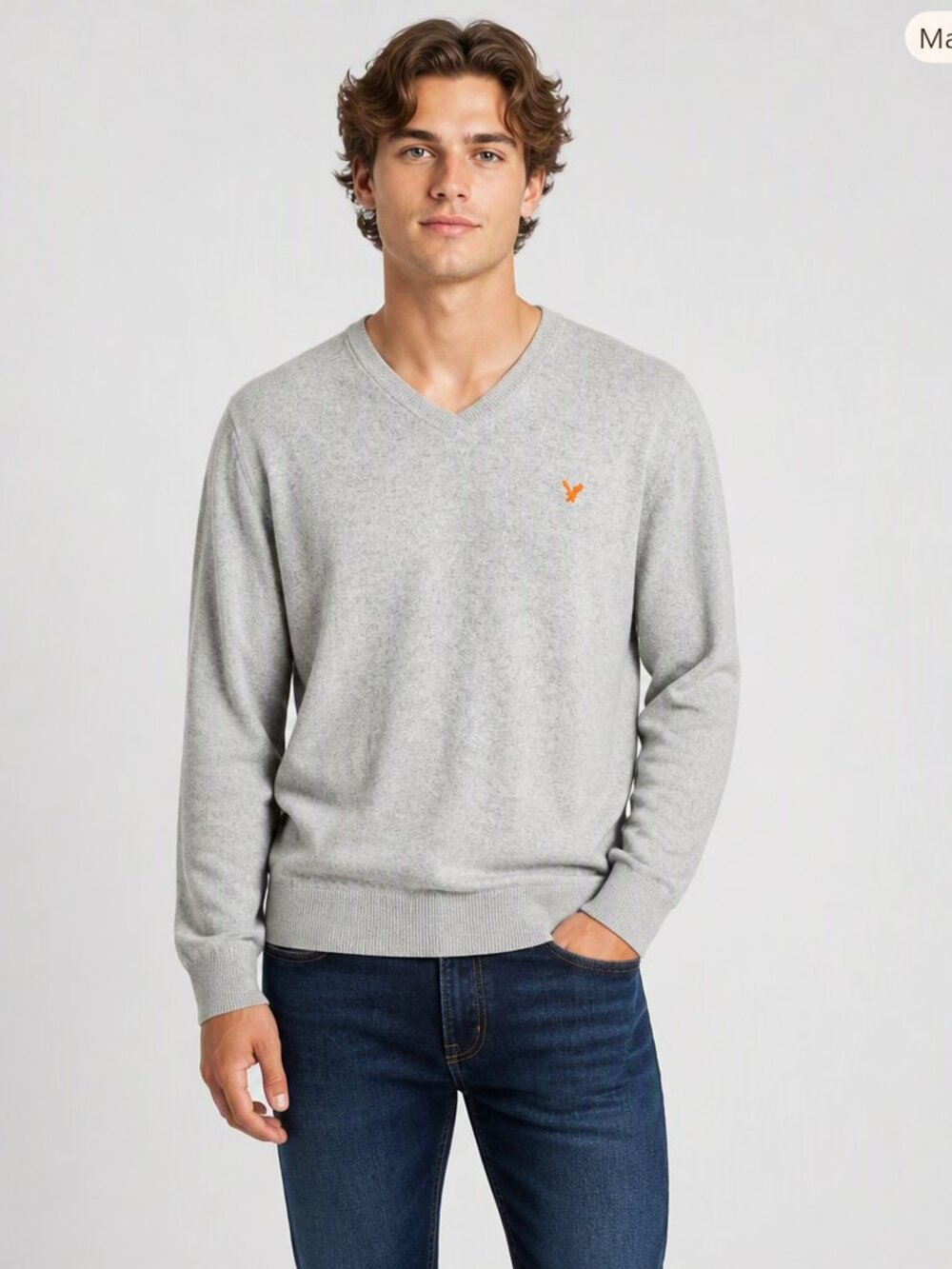 American Eagle Men’s Grey Cotton Pullover Sweater L Classic Fit Quiet Luxury